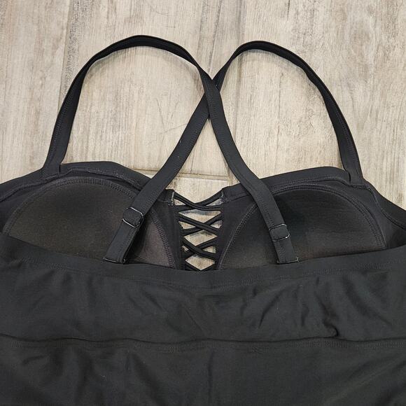 Torrid Wireless Lattice Front Swim Dress Womens 2 US 18 / 20 Black Skater Plus - Picture 10 of 14